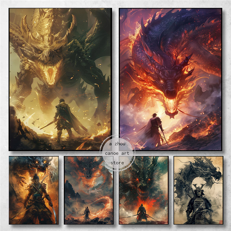 Japanese Living Lifestyle - Fiery Fantasy Style Dragons Giant Dragon